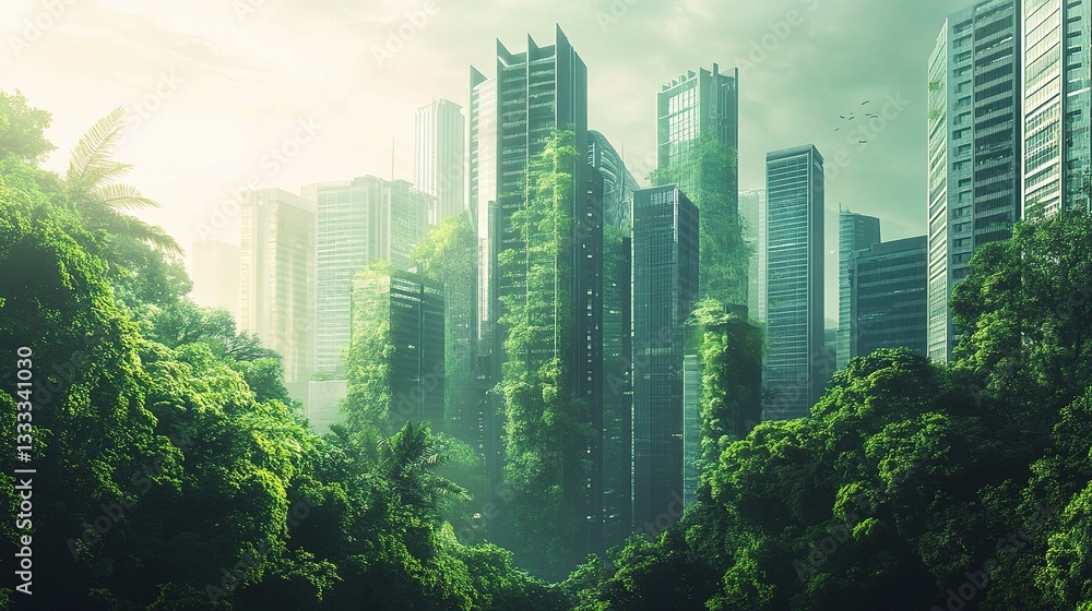 Obraz premium Lush Green City Concept Blending Nature with Urban Architecture