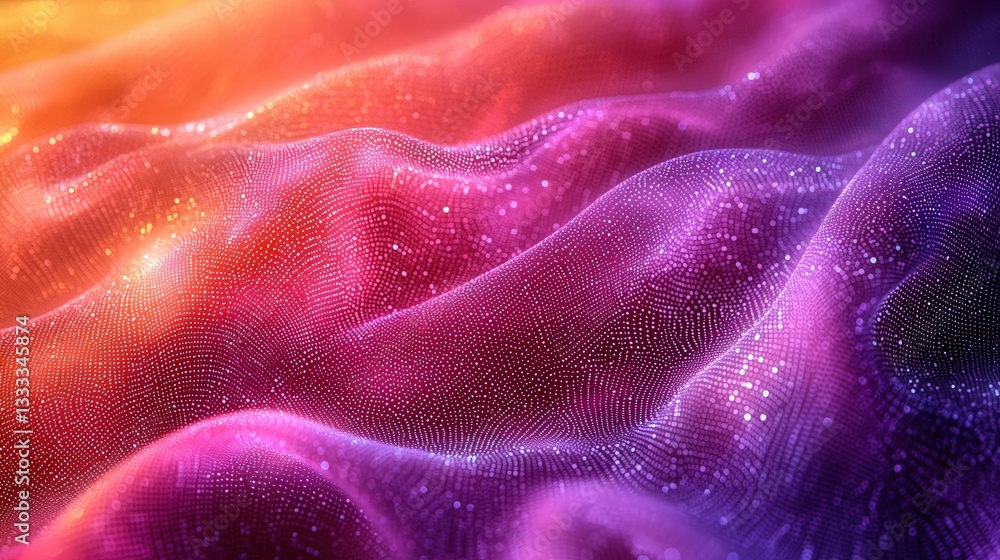 Obraz premium Abstract Colorful Waves with Glittering Particles in Purple, Orange, and Pink Tones