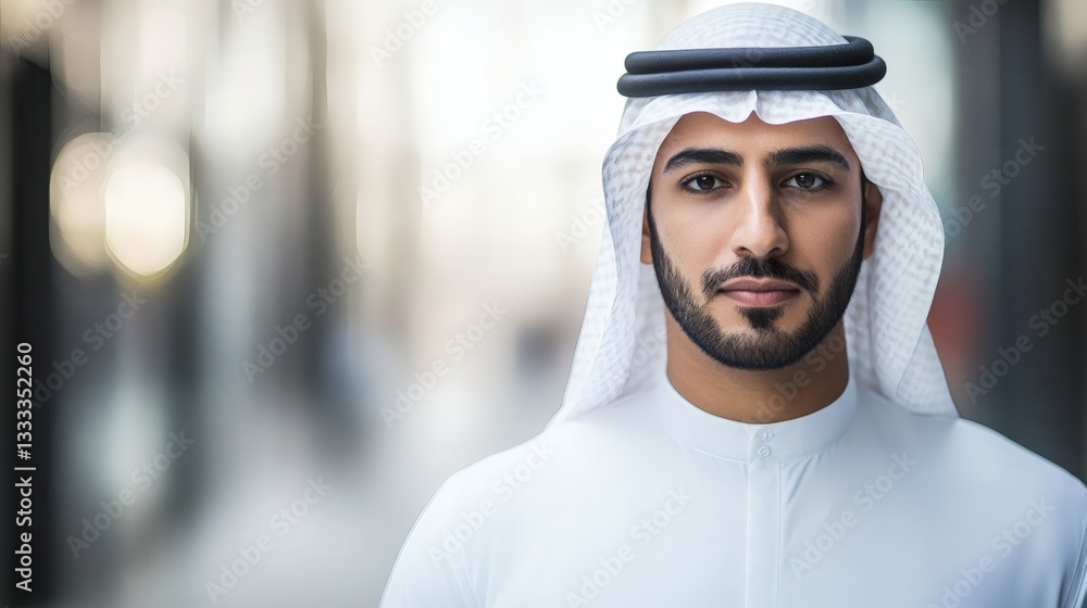 Portrait of a Middle Eastern man wearing traditional cultural attire Portrait of a Middle Eastern man wearing traditional cultural attire