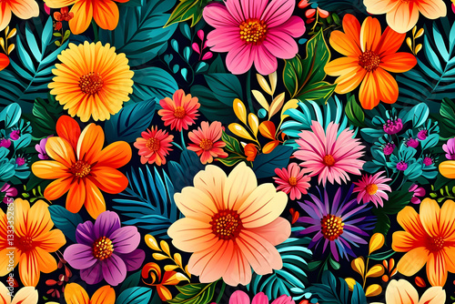 Densely packed tiny blossoms in a variety of colors, rendered in watercolor

