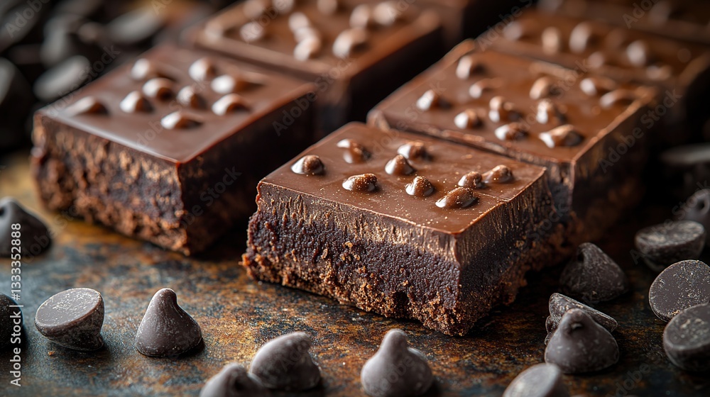 Chocolate brownie squares with rich dark chocolate topping Chocolate brownie squares with rich dark chocolate topping