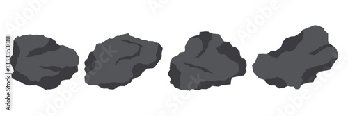 Grey rock specimen vector set. Stone samples.	