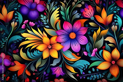 Densely packed tiny blossoms in a variety of colors, rendered in watercolor
