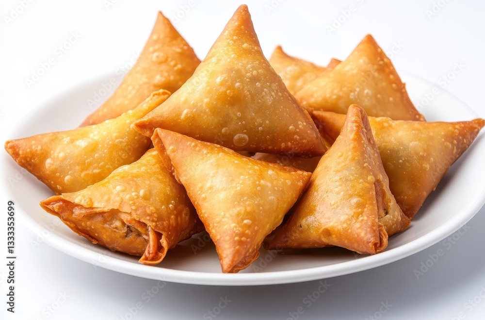 Golden Brown Crispy Pastries on White Plate, Delicious Snack Platter for Parties and Celebrations, Appetizing Small Fried Goodies Stacked Neatly Golden Brown Crispy Pastries on White Plate, Delicious Snack Platter for Parties and Celebrations, Appetizing Small Fried Goodies Stacked Neatly
