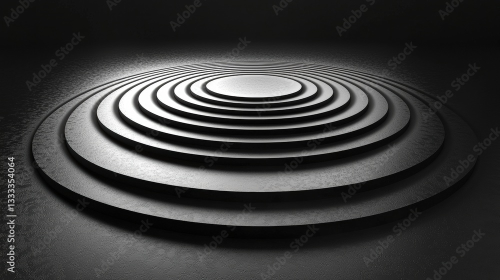 Black Circular Layers with Smooth Radial Patterns Set in a Minimalist Artistic Context Black Circular Layers with Smooth Radial Patterns Set in a Minimalist Artistic Context