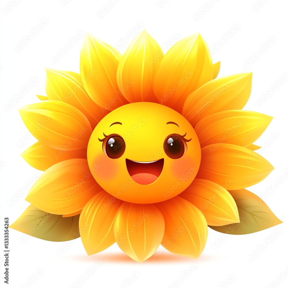 A cheerful, cartoonish sunflower with a smiling face and vibrant yellow petals, radiating joy and positivity. A cheerful, cartoonish sunflower with a smiling face and vibrant yellow petals, radiating joy and positivity.