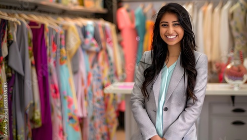 Smiling Indian Woman Fashion Store Owner, Boutique Clothing Shop