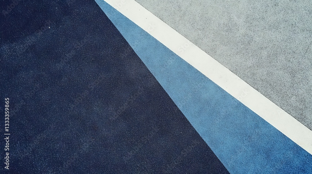 Fototapeta premium diagonal athletic court markings on textured rubber surface, muted blue and grey color scheme, safety playground flooring texture, geometric sports field lines, minimalist outdoor sports photography,