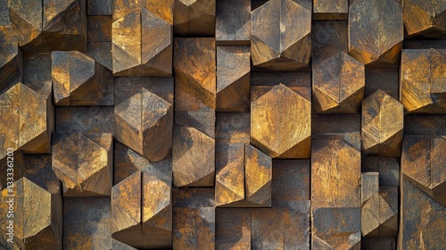 geometric pattern of stacked dimensional lumber, naturally aged wood texture, rough cut timber surfaces, warehouse storage perspective, professional carpentry materials, architectural detail