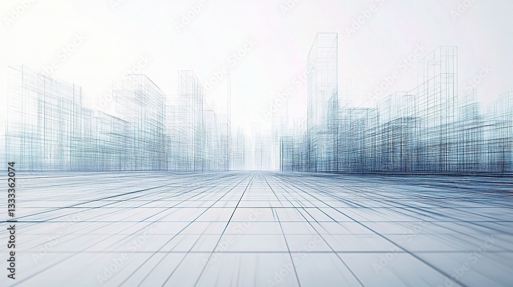 Fototapeta premium Abstract High-Tech 3D Wireframe Cityscape with Futuristic Elements