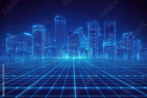 Futuristic City Grid at Night