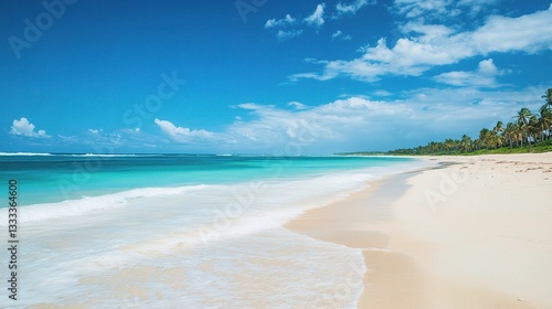 Pristine White Sandy Beach of Punta Cana Under Clear Blue Sky