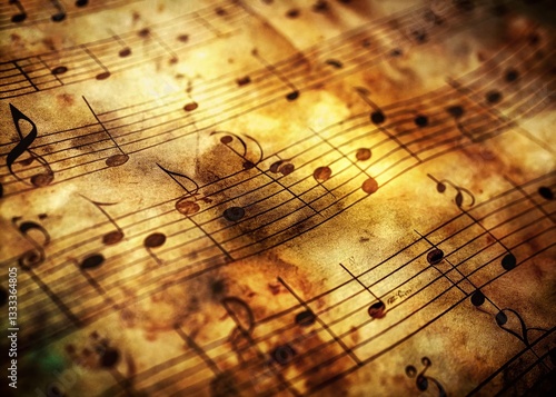 Wallpaper Mural Vintage Distorted Music Notes, Grunge Texture, Retro Photography, Aged Paper, Musical Score Torontodigital.ca