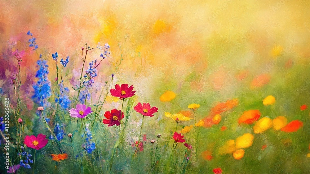 Obraz premium Vibrant Summer Meadow with Blooming Flowers in Soft Pastel Colors
