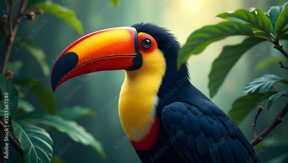 Obraz premium Vibrant Toucan Portrait, A Stunning Digital Painting of Nature's Beauty