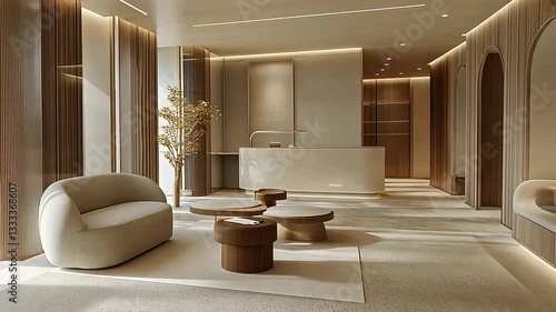 Wallpaper Mural Modern minimalist interior design of a spacious lounge area with elegant wooden accents Torontodigital.ca