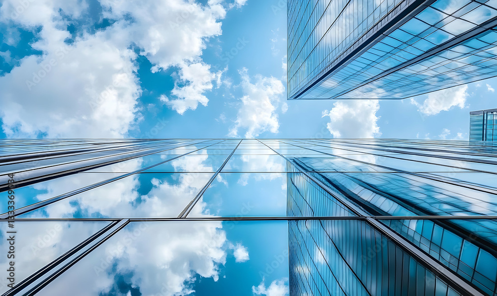 custom made wallpaper toronto digitalModern skyscrapers reflecting clouds in a bright blue sky, showcasing urban architecture and design