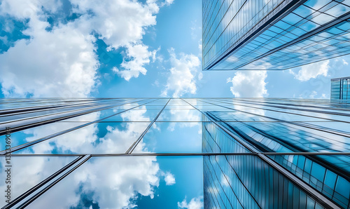 Wallpaper Mural Modern skyscrapers reflecting clouds in a bright blue sky, showcasing urban architecture and design Torontodigital.ca