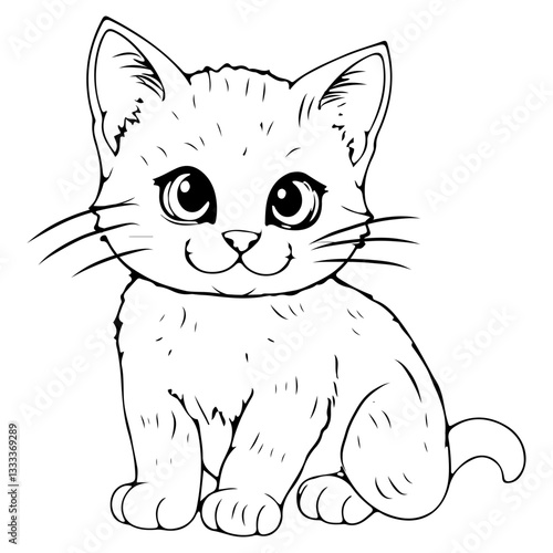 Black and white line animal cat or kitten isolated on white background. worksheet coloring page