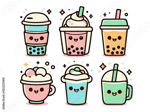 Kawaii Bubble Tea & Coffee Doodle Set