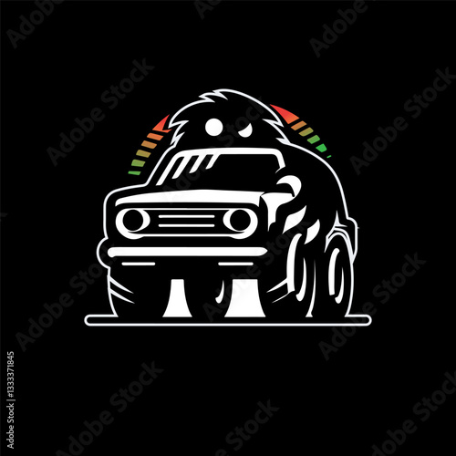 Monster car cartoon vector logo illustration eps 10