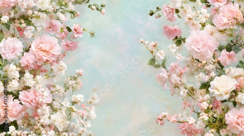 Soft Pink Blossom Floral Background with Delicate Flowers and Leaves