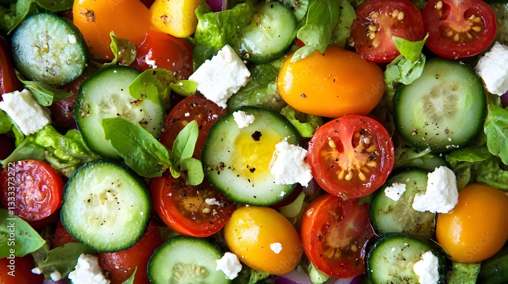 Fresh Greek Salad with Cucumbers Tomatoes Feta Cheese Fresh Greek Salad with Cucumbers Tomatoes Feta Cheese