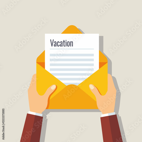 Submitting a vacation request form with envelope, travel planning