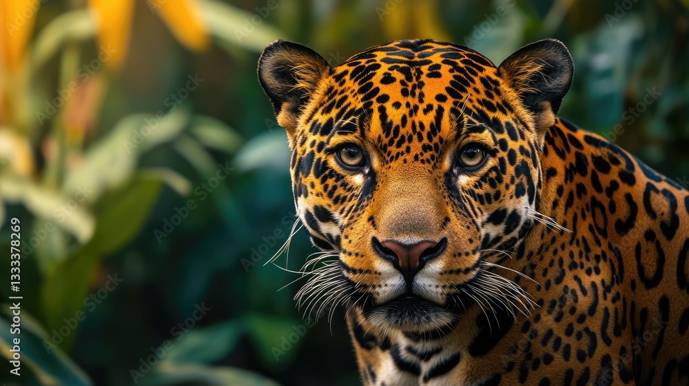 Fototapeta premium Close-Up Portrait of a Jaguar in the Jungle