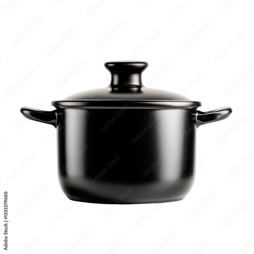 Elegant black cooking pot with lid on a Transparent background Elegant black cooking pot with lid on a Transparent background
