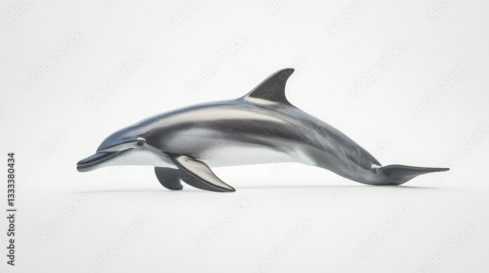 Fototapeta premium Striped Dolphin Swimming Gracefully in White