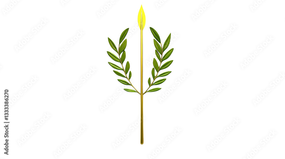 Fototapeta premium Green Olive Branch and Golden Spear Symbolizing Peace and Strength in Ethereal Design
