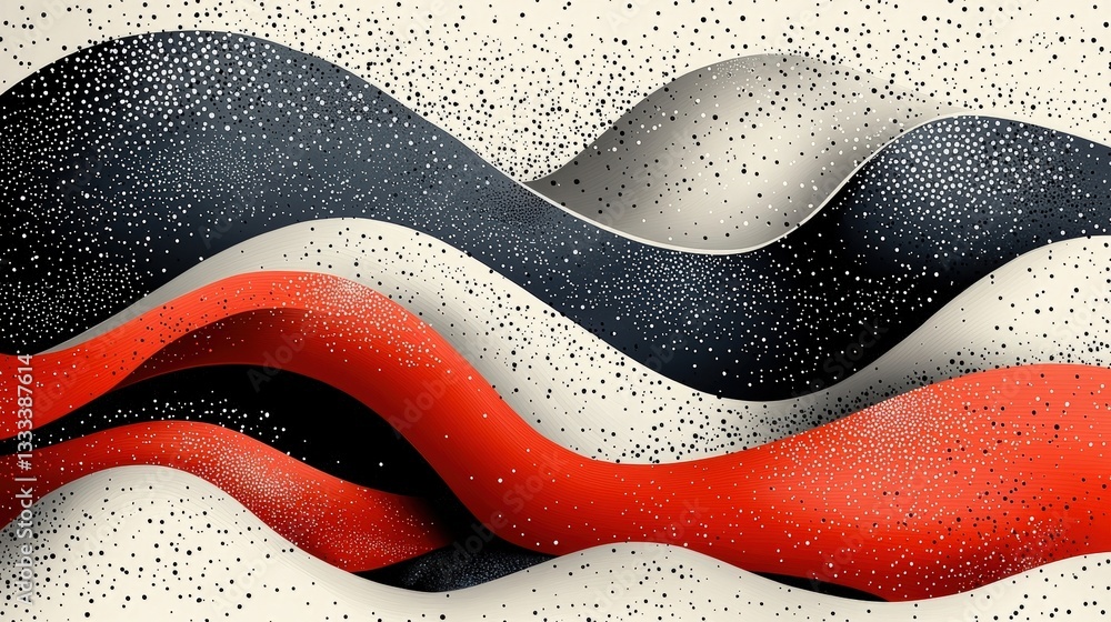 Abstract Waves in Black, Red, and Beige Shades with Dots and Curves Creating Intriguing Texture Abstract Waves in Black, Red, and Beige Shades with Dots and Curves Creating Intriguing Texture