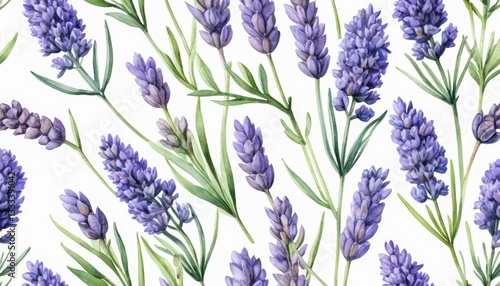 Beautiful Lavender Floral Pattern on White Background for Decor