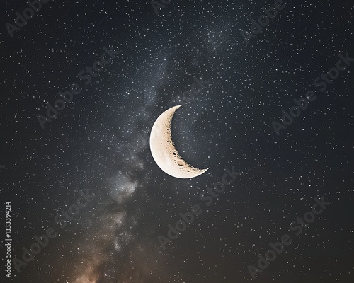 Crescent Moon for Milky Way, Night Sky.