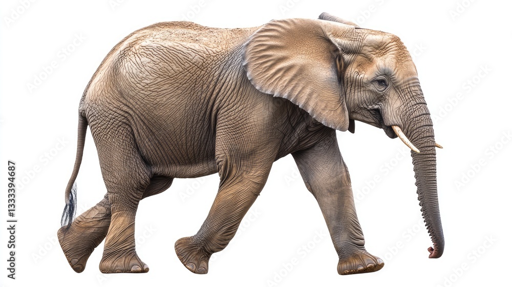 Obraz premium Walking African Elephant Isolated on White Background