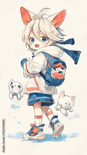 Cute Child for Animal Companions, Walking, Fantasy.