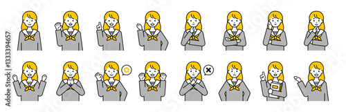 上半身のポーズセット_シンプルな女子学生