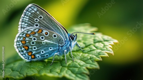 Wallpaper Mural Close-Up of a Butterfly Resting on Bright Green Leaf Torontodigital.ca