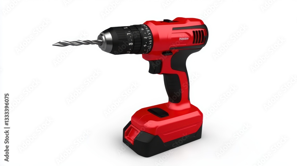 Red Cordless Drill with Spiral Bit for Home Improvement Tasks Red Cordless Drill with Spiral Bit for Home Improvement Tasks