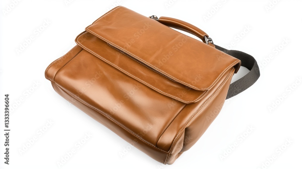Stylish Brown Leather Messenger Bag with Flap and Handle Stylish Brown Leather Messenger Bag with Flap and Handle