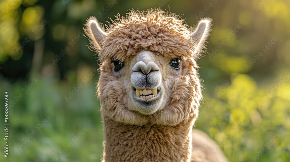 Obraz premium Smiling Alpaca in a Sunny Field