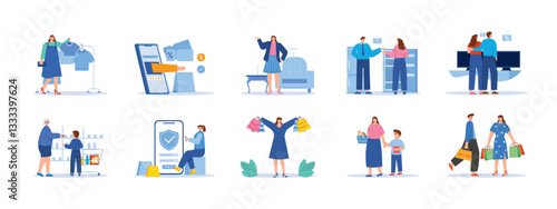 Shopping set illustrations. Flat vector illustrations concept.