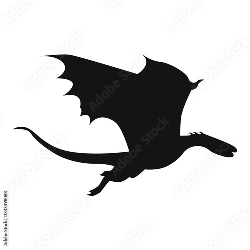 Silhouette of Flying Dragon. Vector Illustration Isolated on White Background.