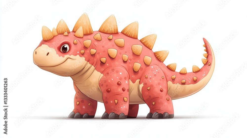 Cute Cartoon Dinosaur Character with Spikes and Colorful Texture on White Background Cute Cartoon Dinosaur Character with Spikes and Colorful Texture on White Background