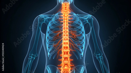 Wallpaper Mural X-ray View of Spine: Glowing Vertebrae and Sciatic Pain Visualization" Torontodigital.ca