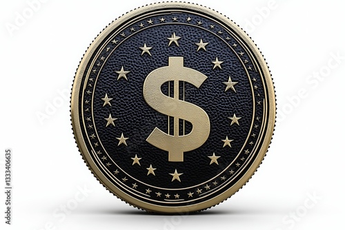 Golden Dollar Coin for Isolated Background.