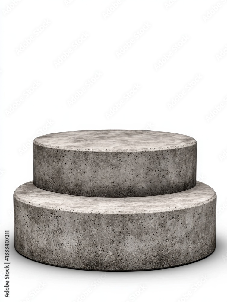 Minimalist concrete podium with two circular levels for display and presentations.
