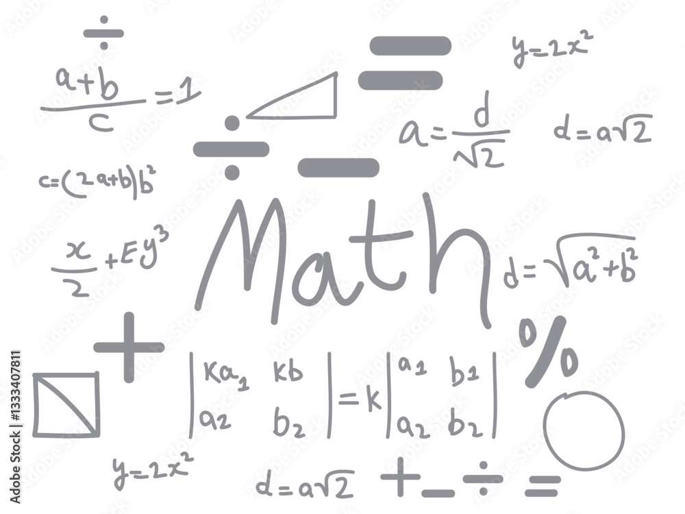 Obraz premium Hand Writing Mathematical Equations Symbols and Formulas Featuring Math Notations