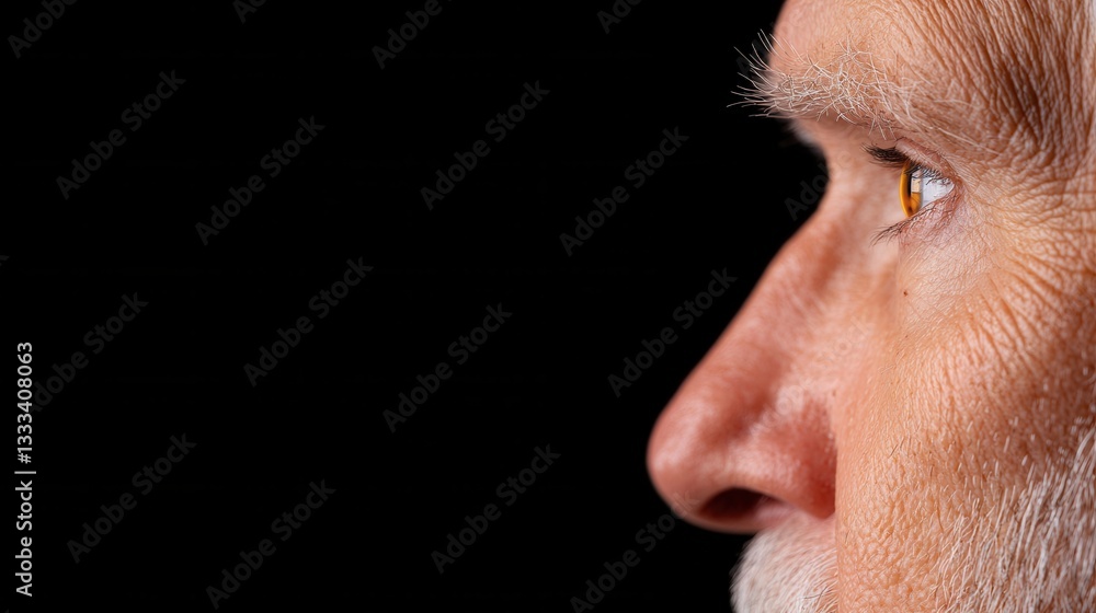 Fototapeta premium Profile of an elderly man highlighting wisdom and experience in a thoughtful gaze.